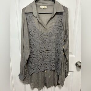 A'Reve Charcoal Lace Women's Blouse